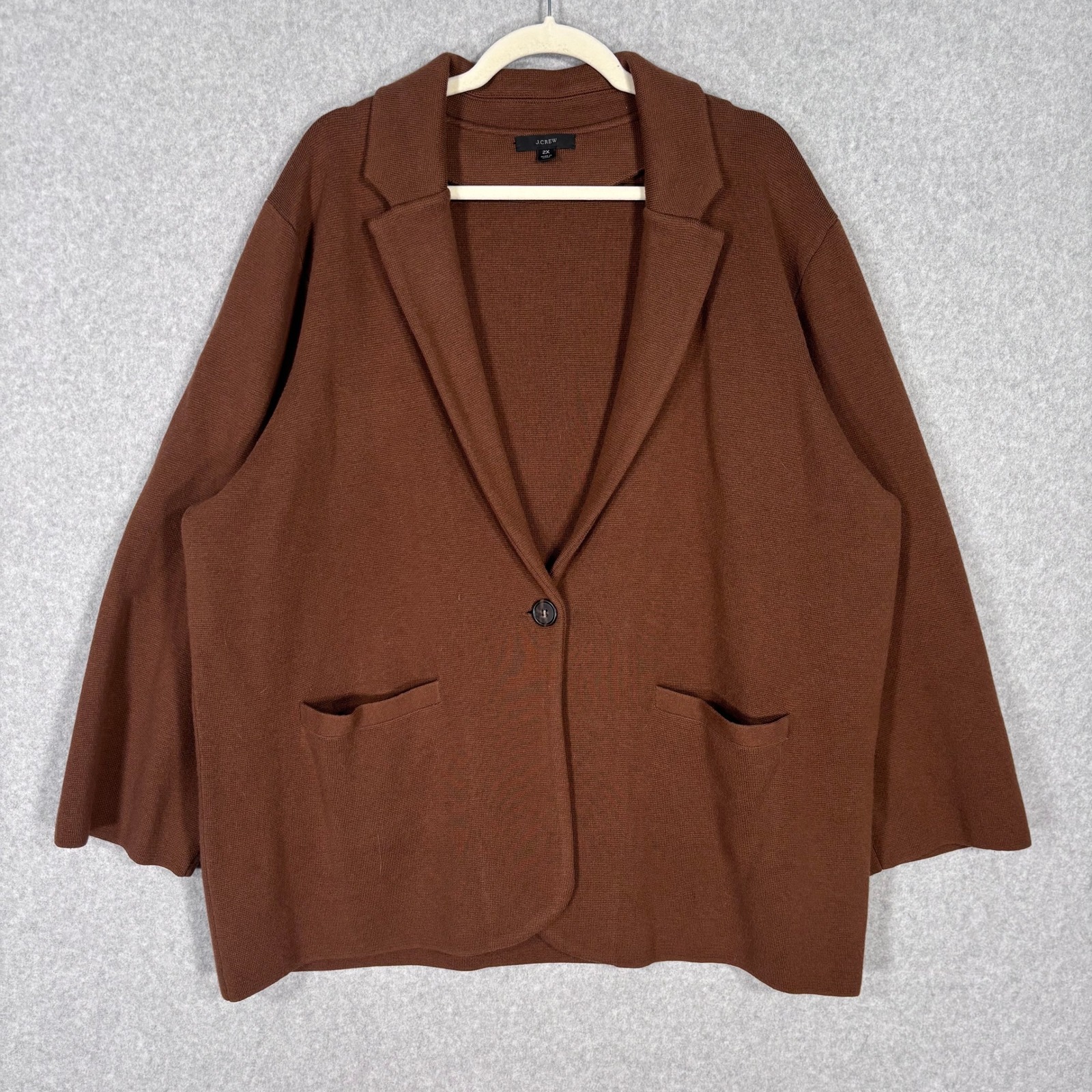 J Crew Cecile Sweater Blazer 2x Brown Relaxed Knit Cotton Merino Wool Bf013